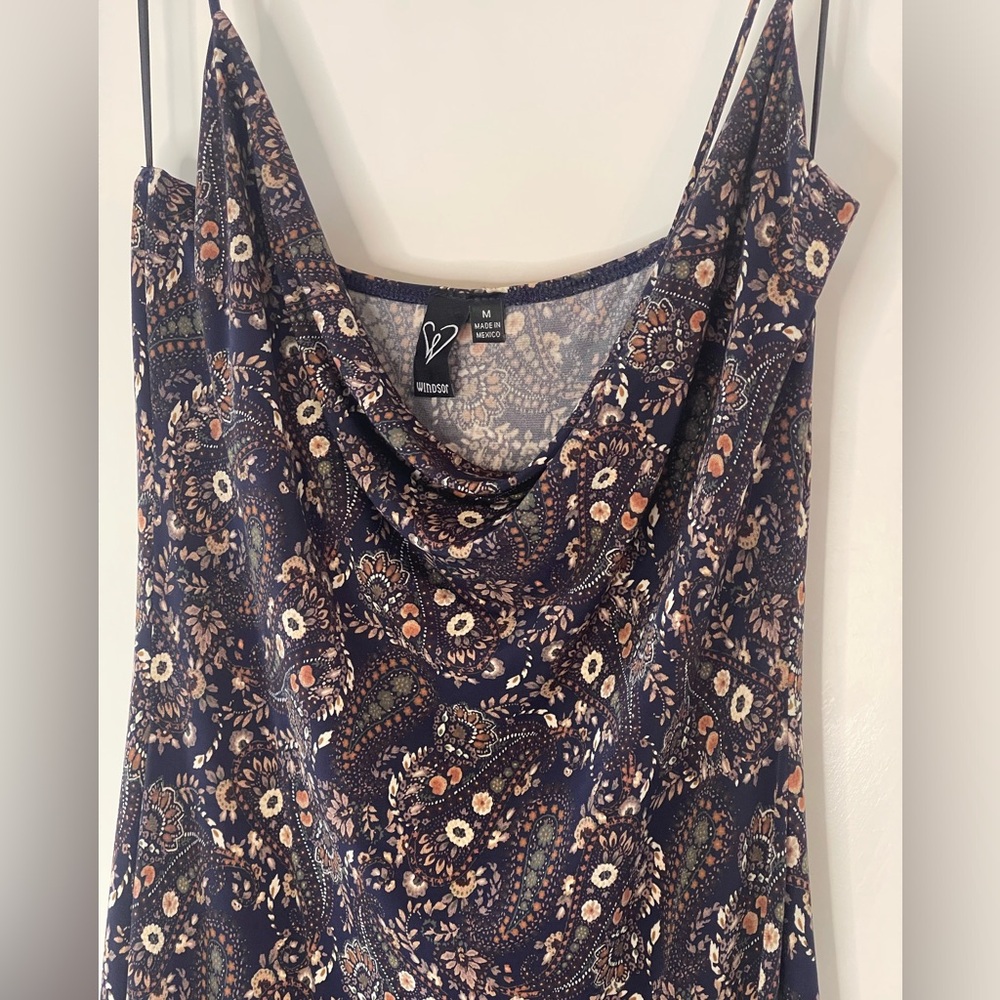 Navy Paisley Maxi Dress w/Slit